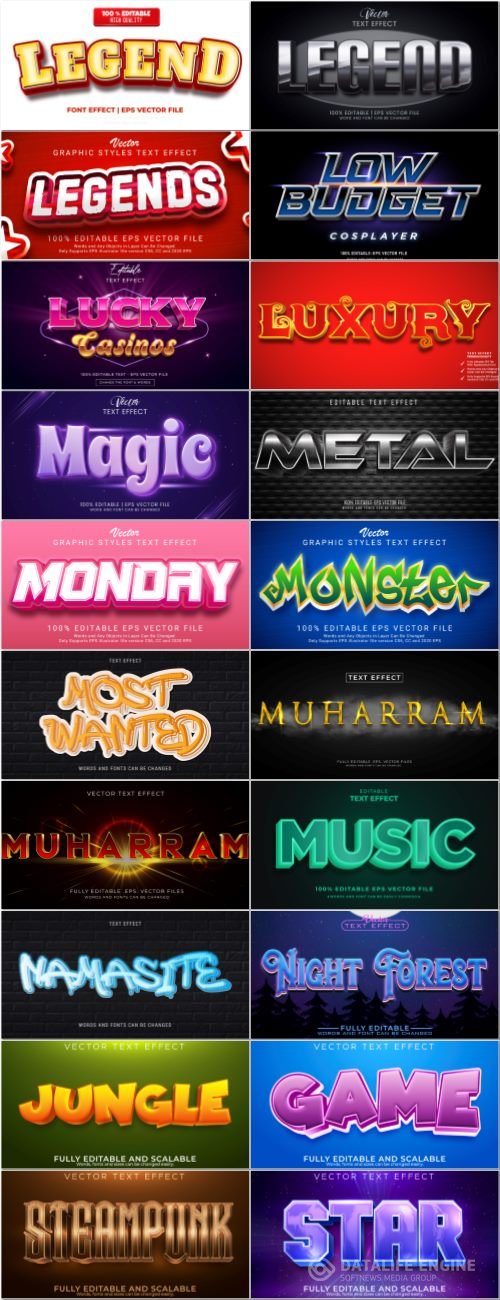 Set 3d editable text style effect vector vol 40