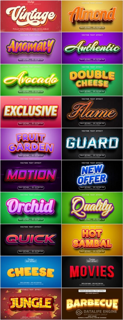 Set 3d editable text style effect vector vol 43