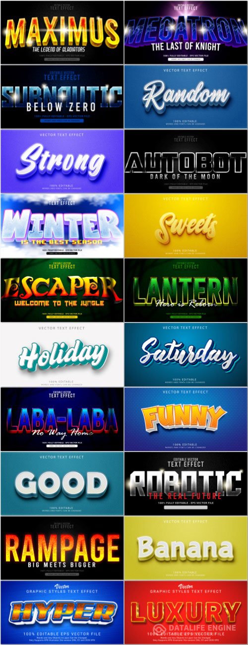 Set 3d editable text style effect vector vol 36