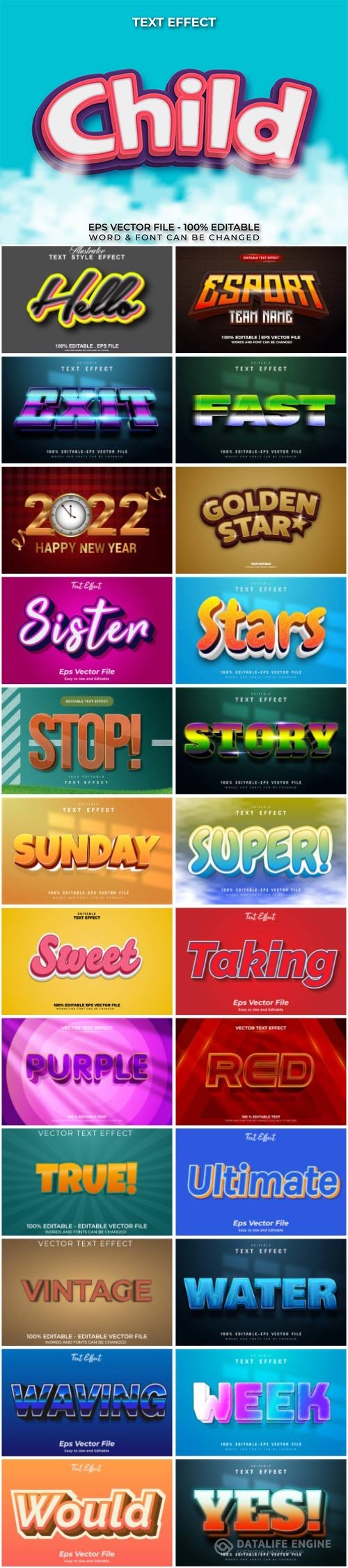 Set 3d editable text style effect vector vol 35