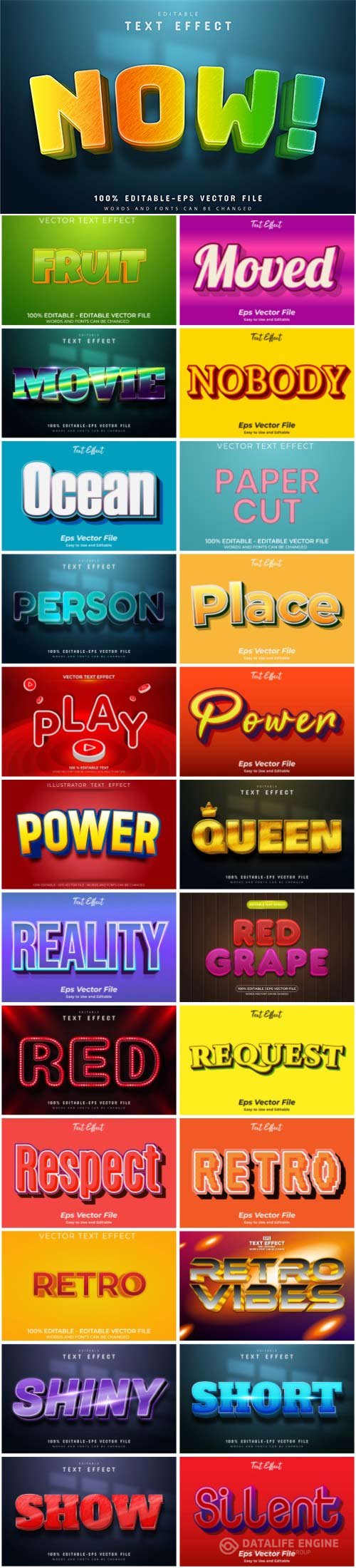 Set 3d editable text style effect vector vol 33