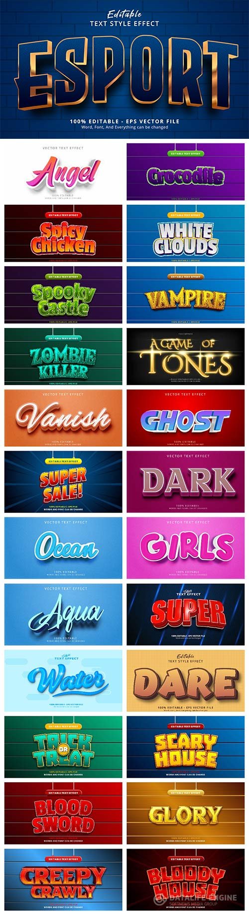 Set 3d editable text style effect vector vol 24