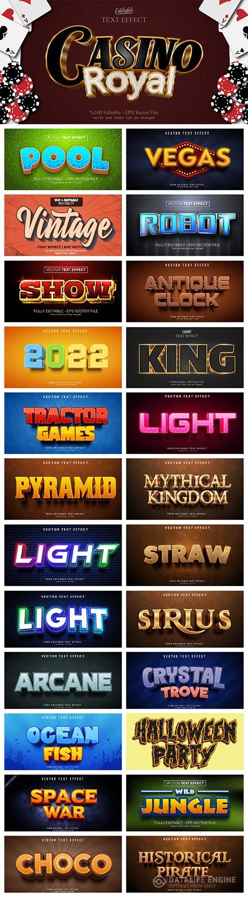 Set 3d editable text style effect vector vol 22