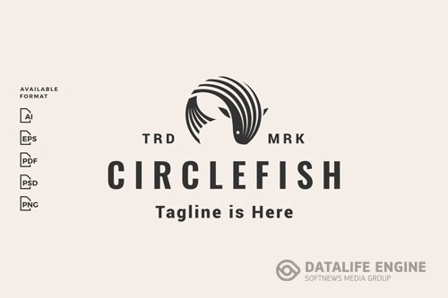 Circle fish hipster logo design templates