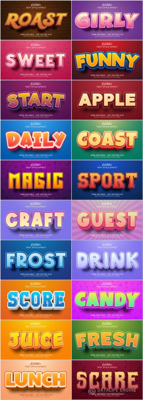 Set 3d editable text style effect vector vol 65