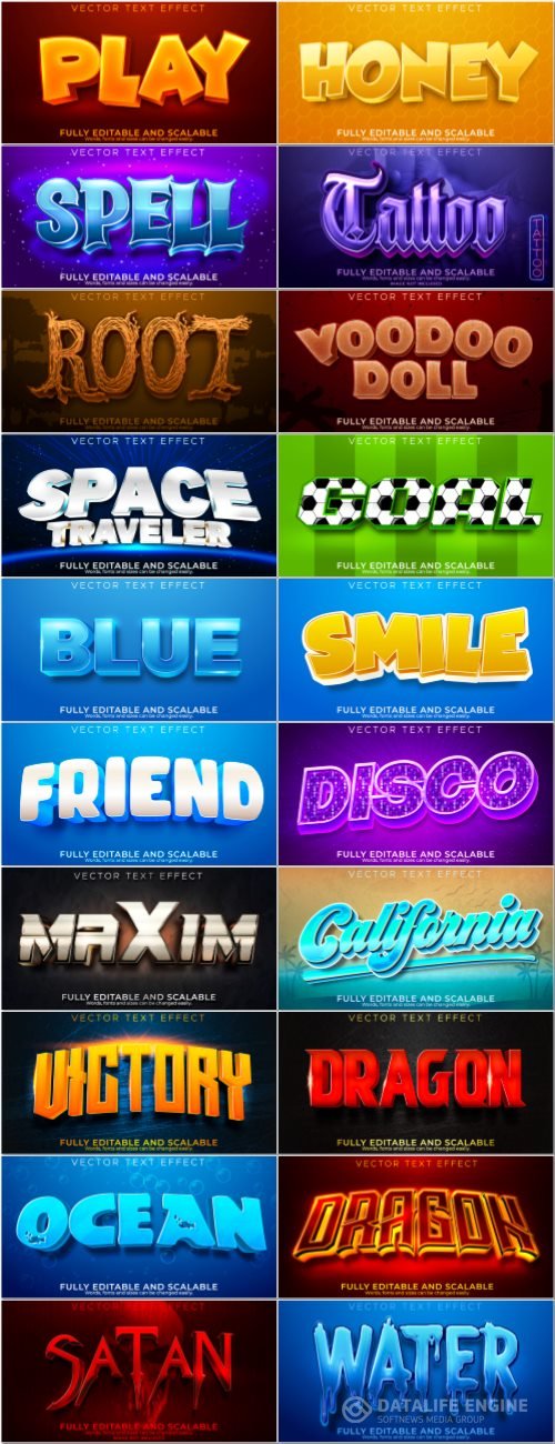 Set 3d editable text style effect vector vol 55