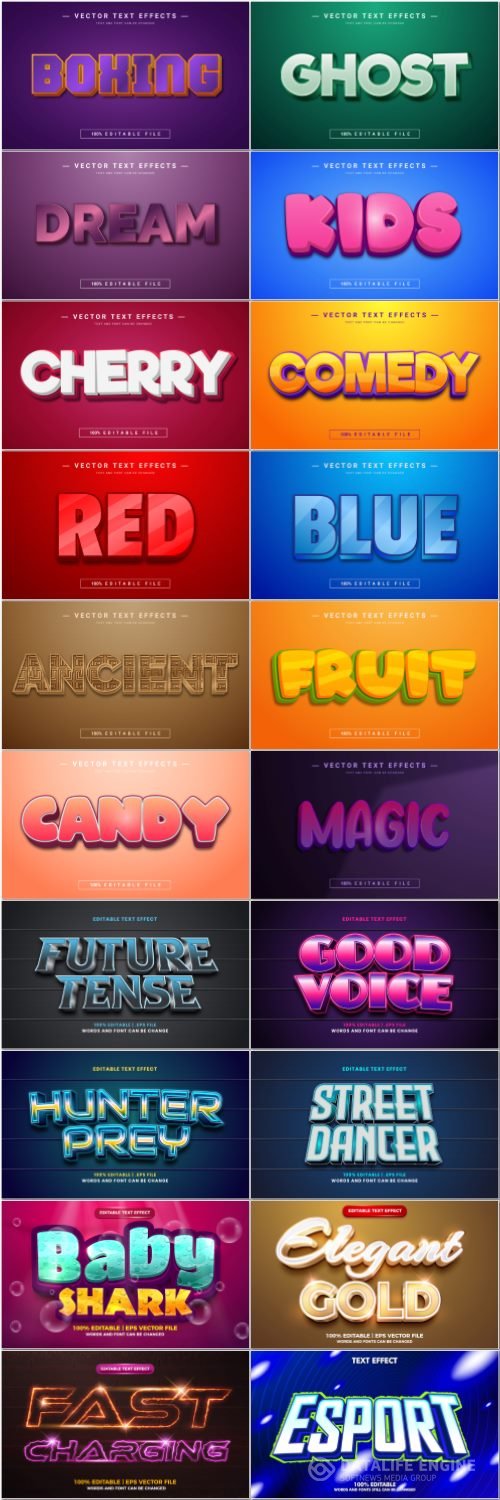 Set 3d editable text style effect vector vol 48