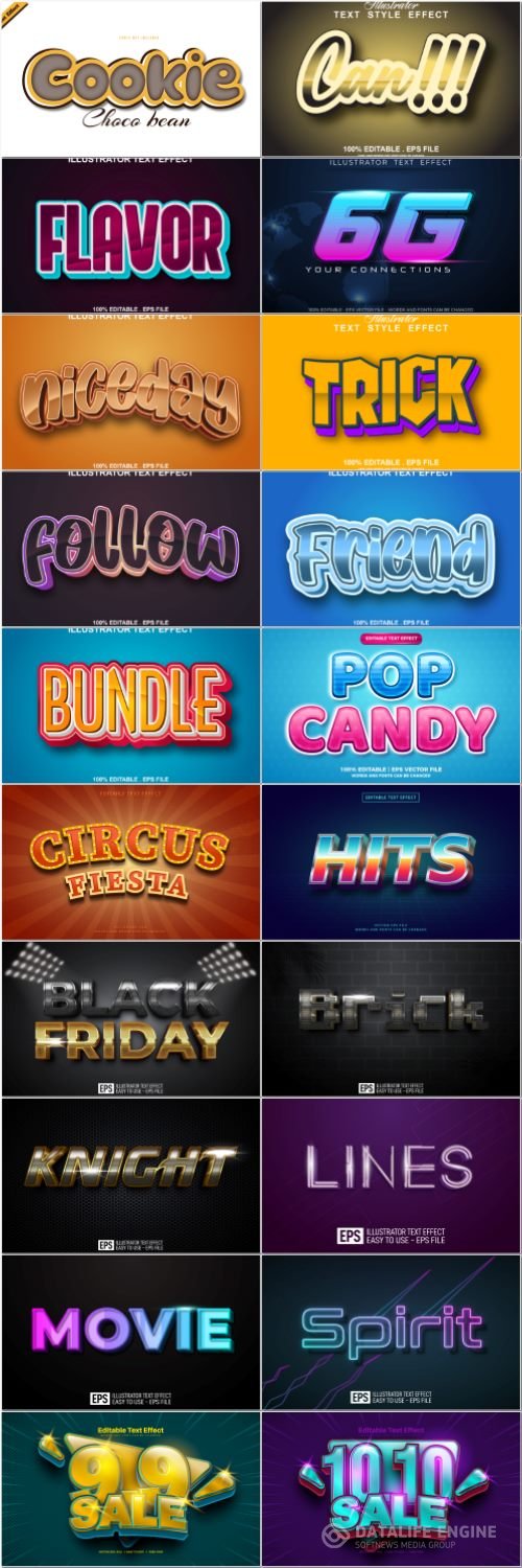 Set 3d editable text style effect vector vol 49