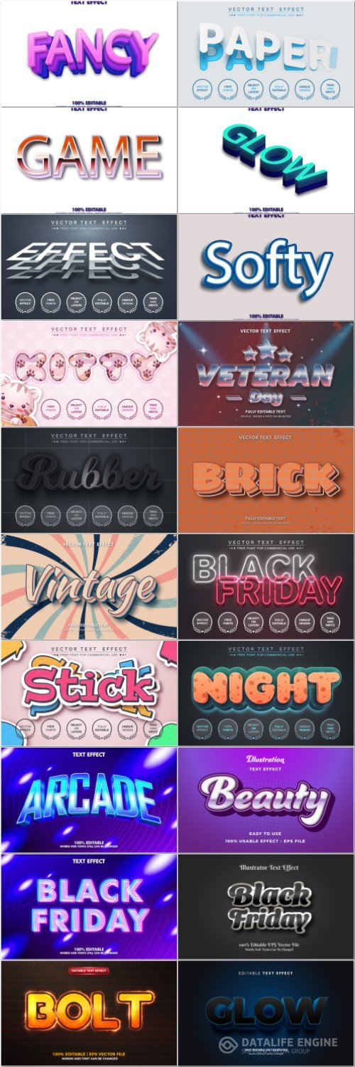 Set 3d editable text style effect vector vol 52