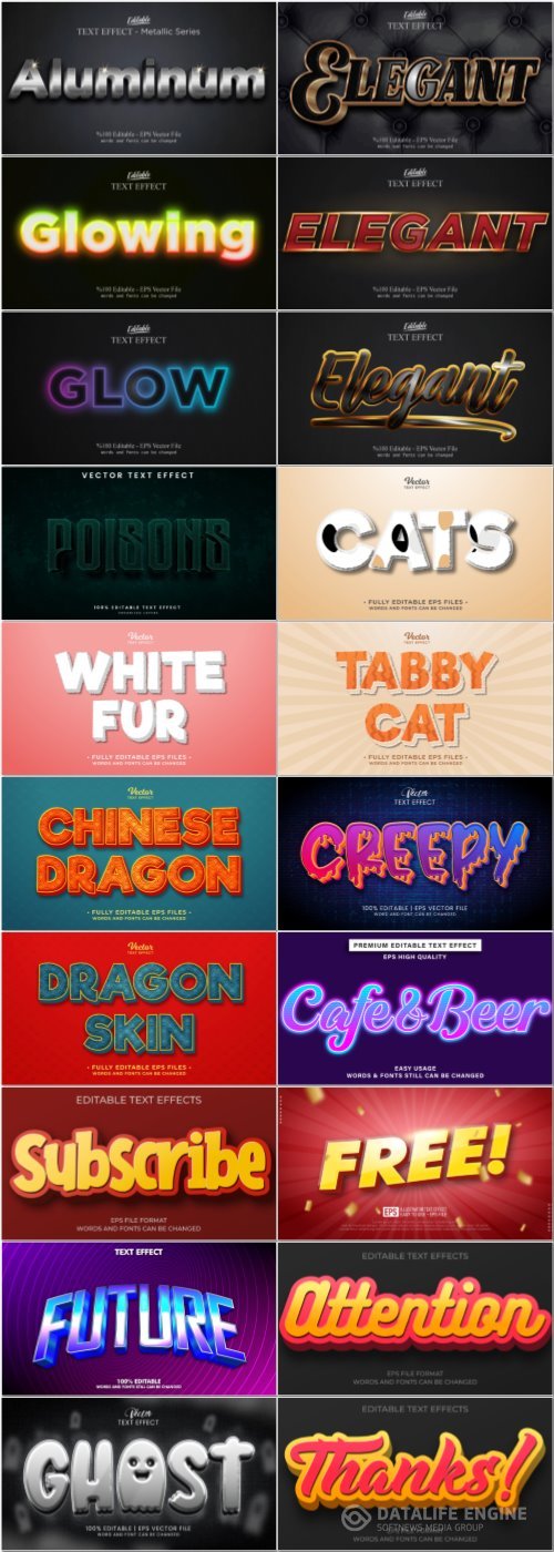 Set 3d editable text style effect vector vol 70