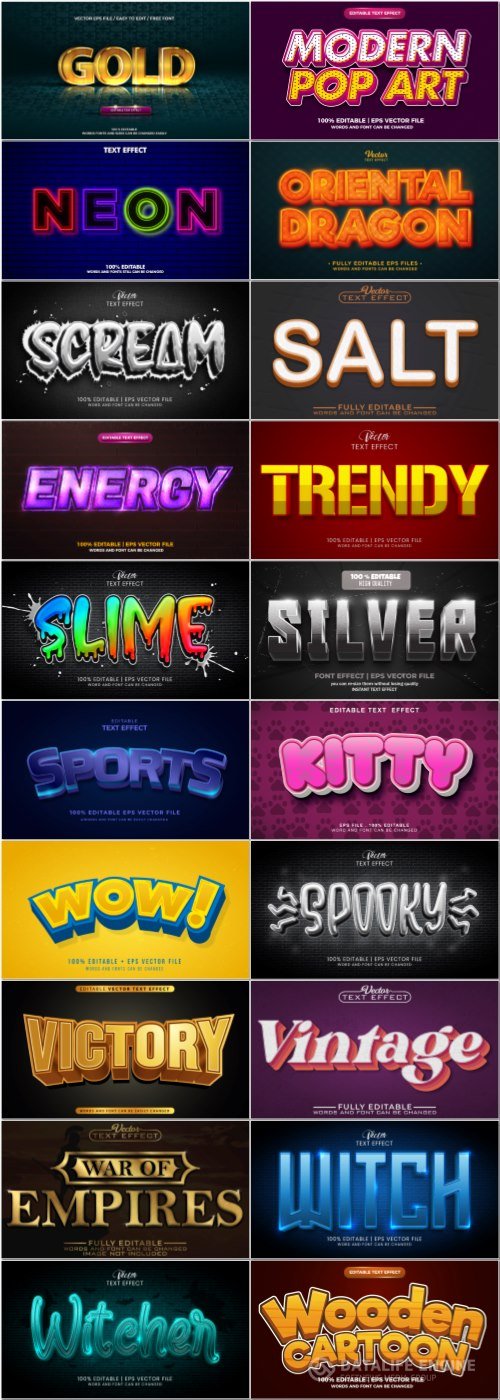 Set 3d editable text style effect vector vol 68