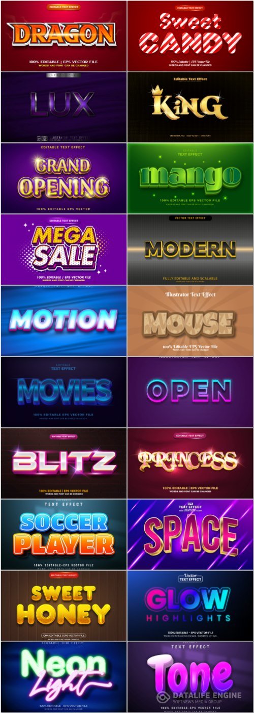 Set 3d editable text style effect vector vol 69