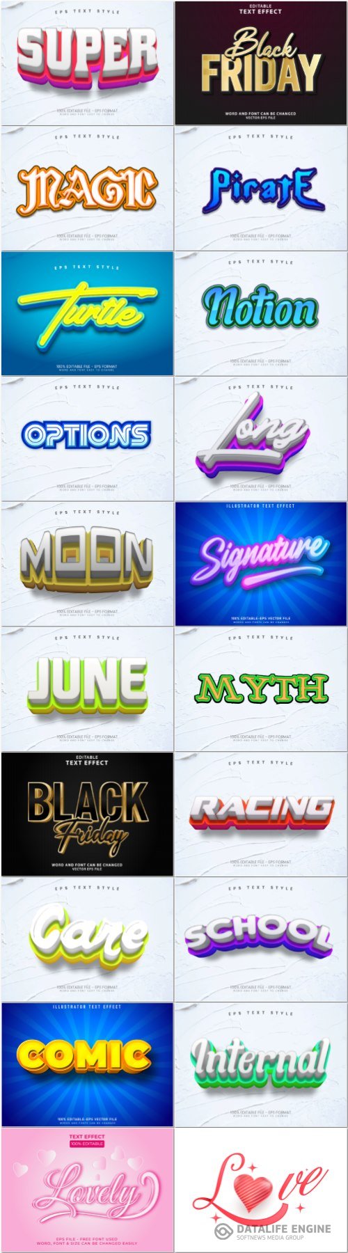 Set 3d editable text style effect vector vol 67