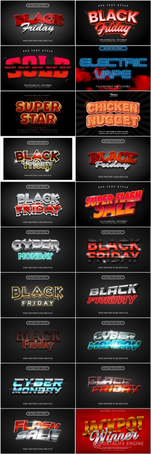 Set 3d editable text style effect vector vol 66