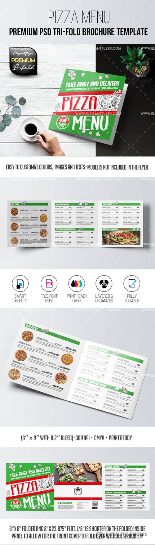 Pizza Menu Tri Fold Brochure PSD Template