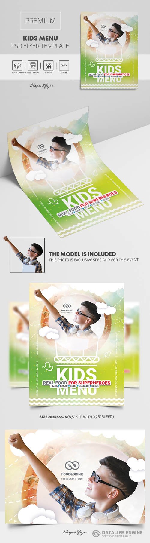 Kids Menu Delicious Healthy Premium PSD Flyer Template