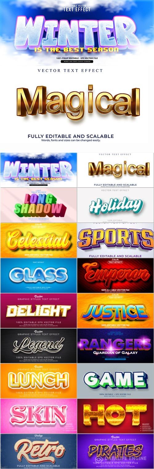 Set 3d editable text style effect vector vol 92