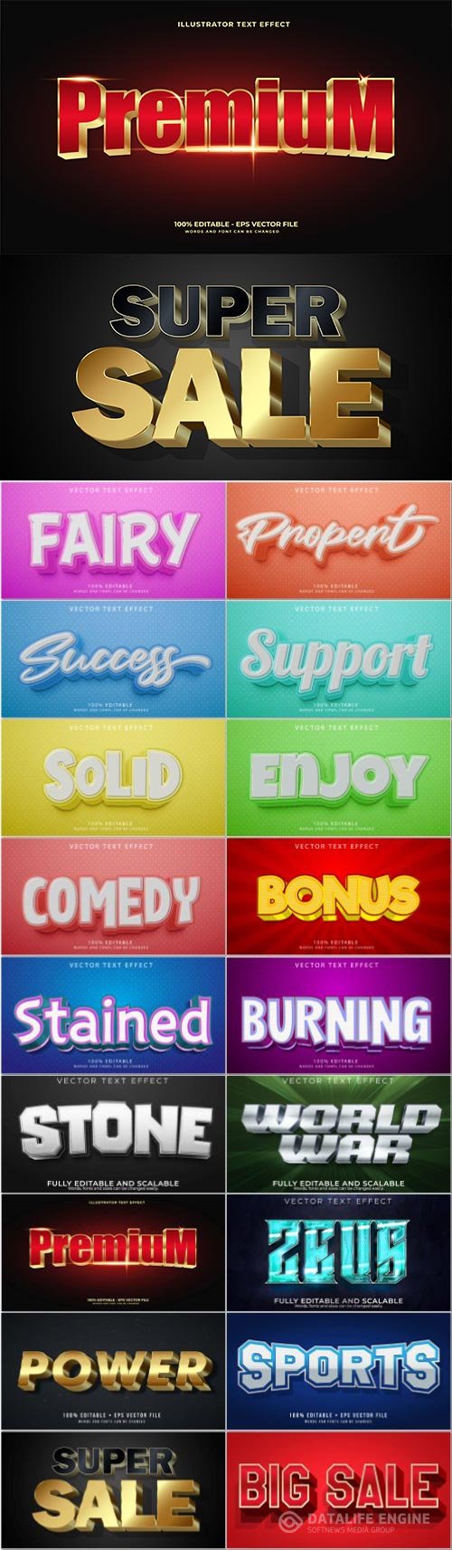 Set 3d editable text style effect vector vol 89