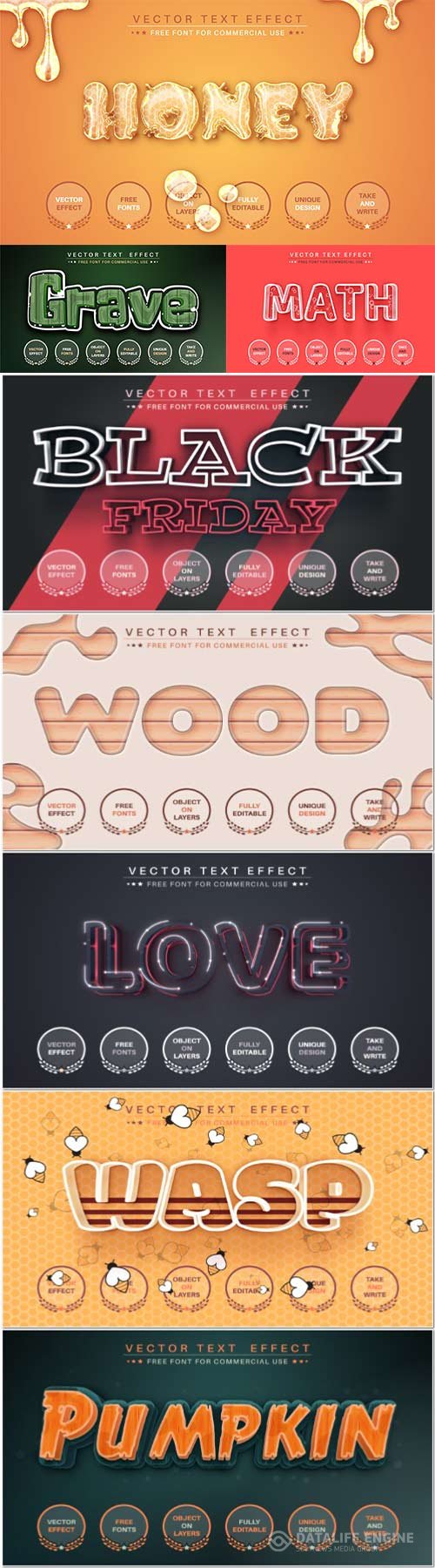 Set 3d editable text style effect vector vol 86