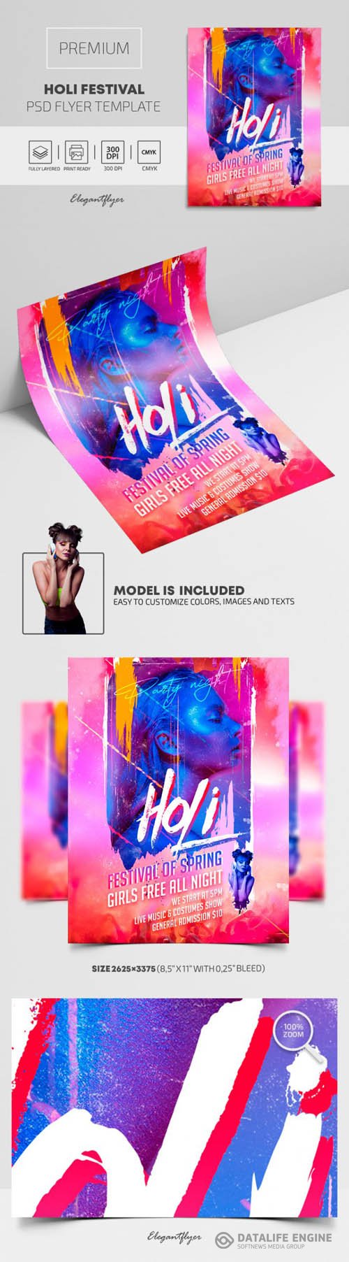 Holi Festival Premium PSD Flyer Template