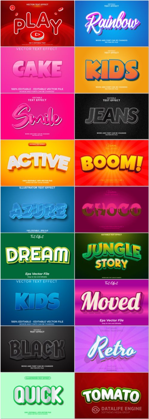 Set 3d editable text style effect vector vol 84