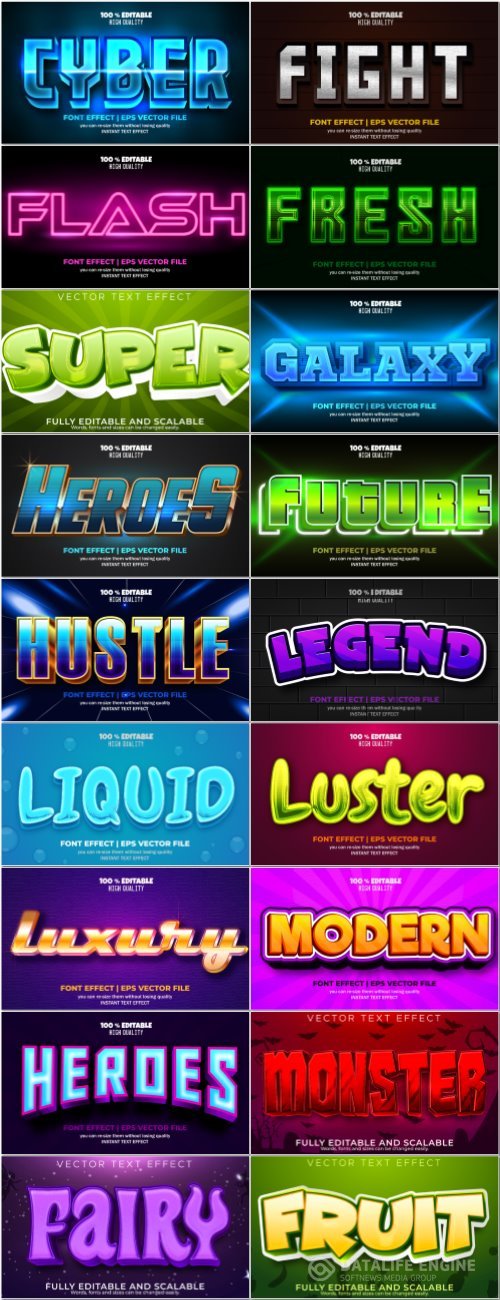 Set 3d editable text style effect vector vol 78