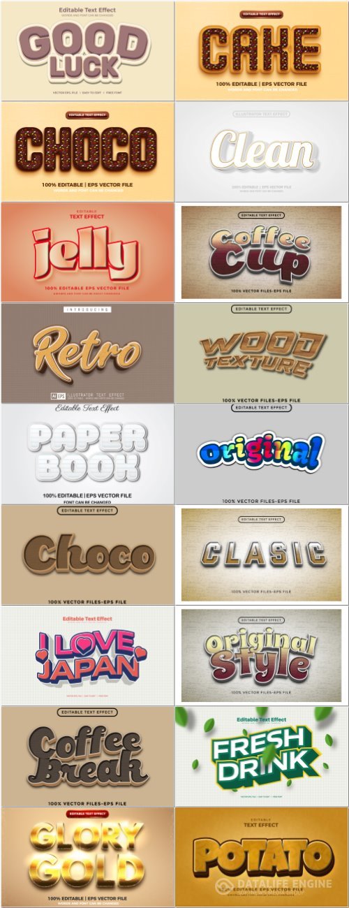 Set 3d editable text style effect vector vol 82