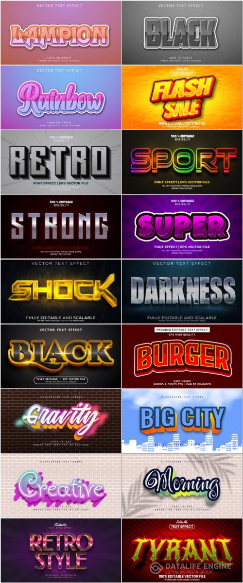 Set 3d editable text style effect vector vol 79