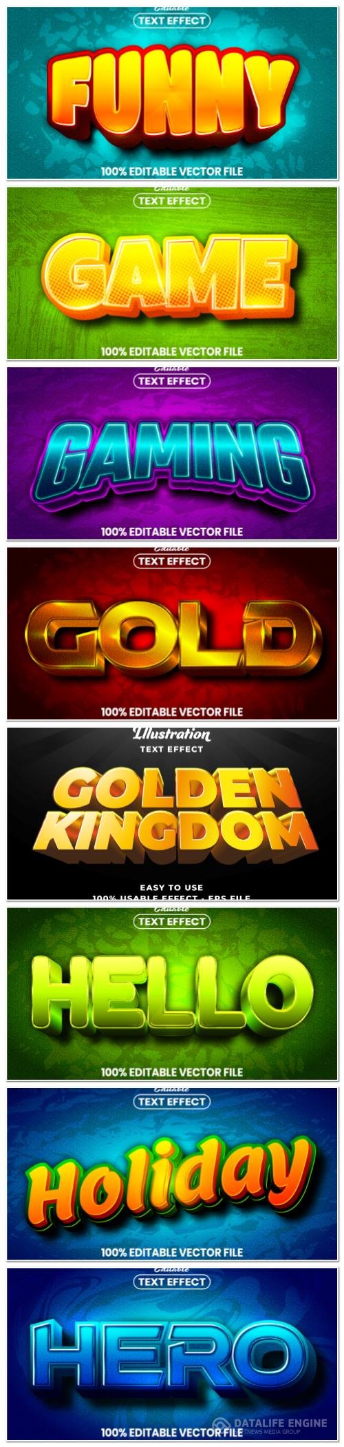 Set 3d editable text style effect vector vol 148