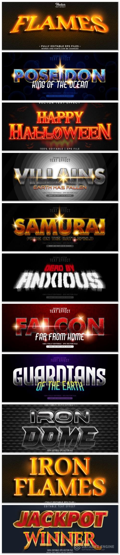 Set 3d editable text style effect vector vol 149