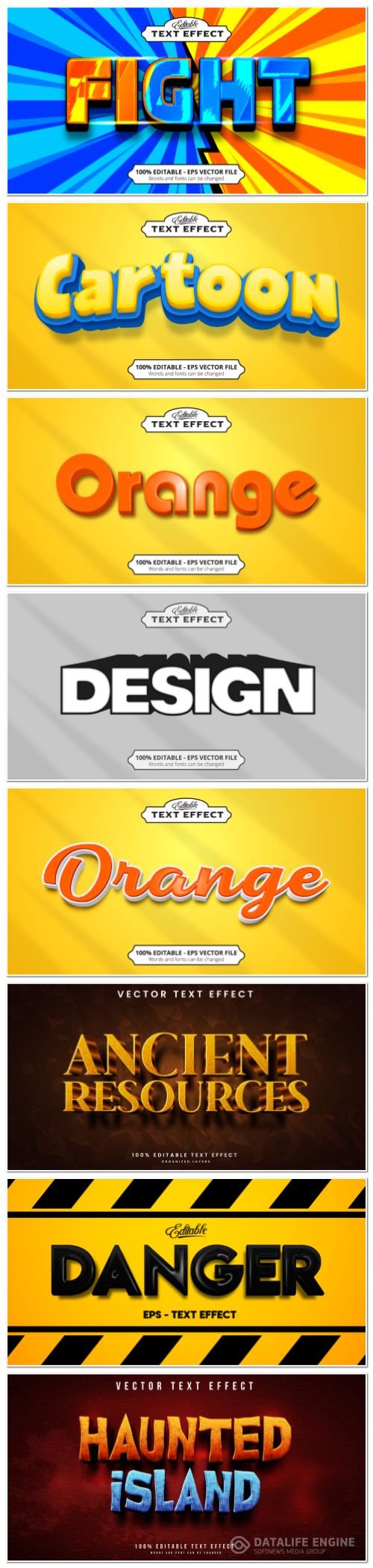 Set 3d editable text style effect vector vol 140