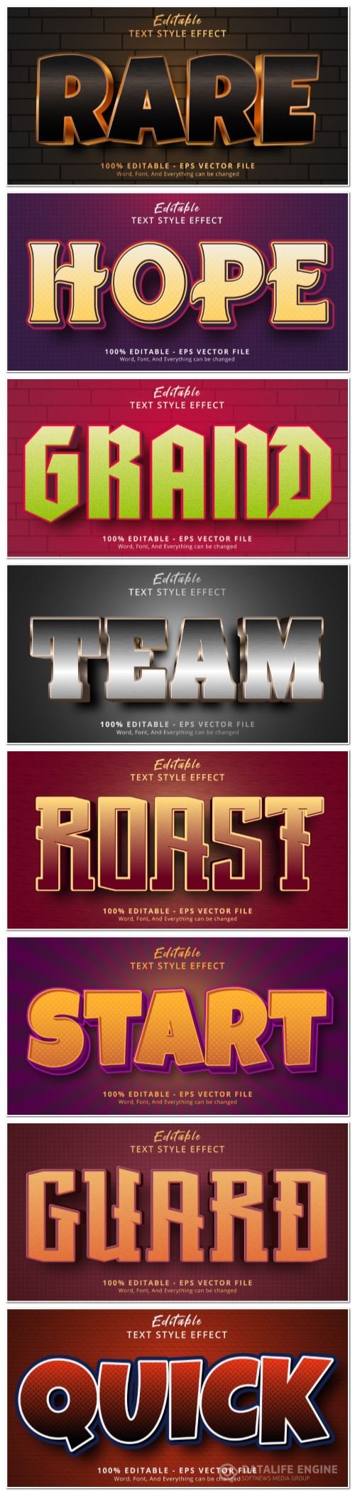 Set 3d editable text style effect vector vol 142