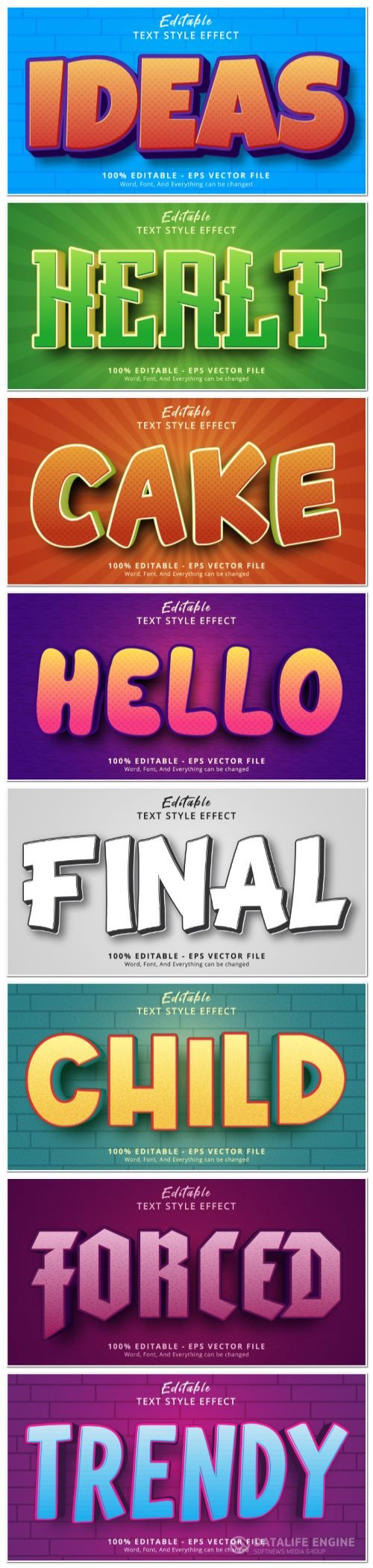 Set 3d editable text style effect vector vol 141