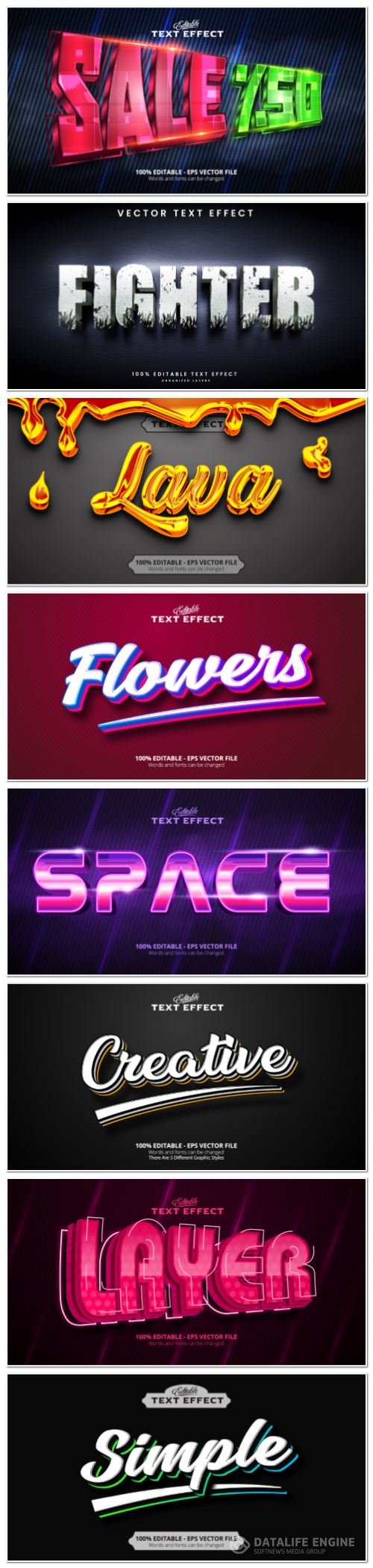 Set 3d editable text style effect vector vol 139