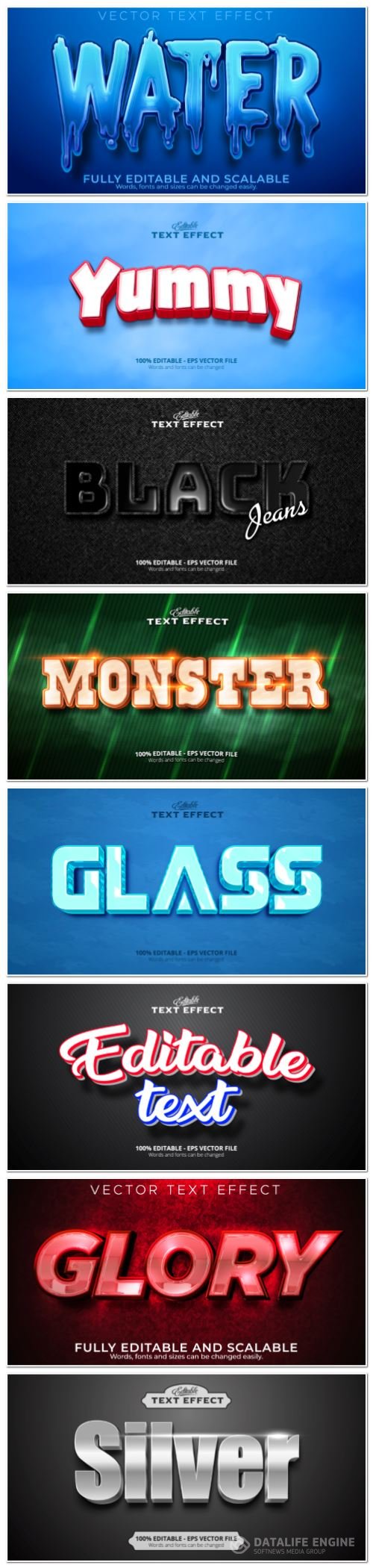 Set 3d editable text style effect vector vol 136