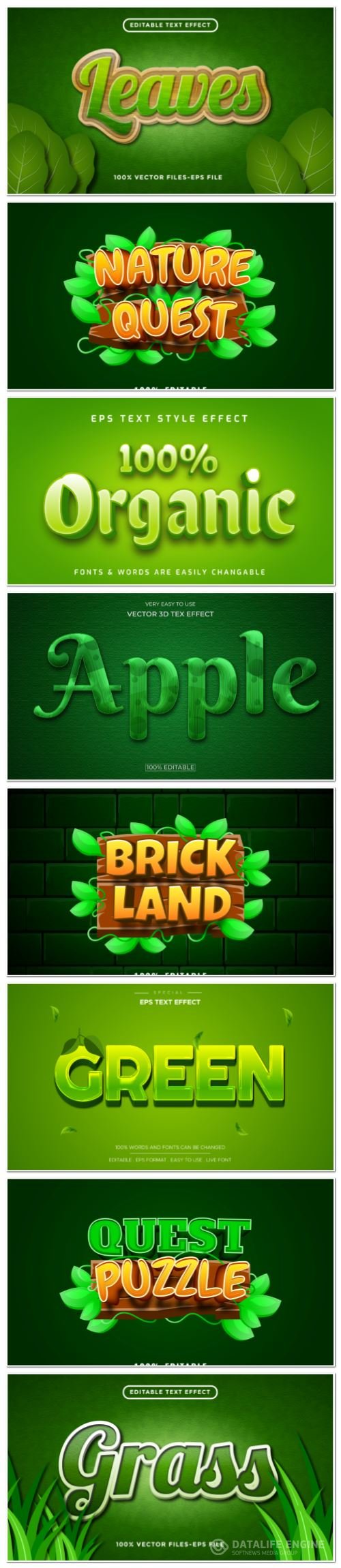 Set 3d editable text style effect vector vol 128