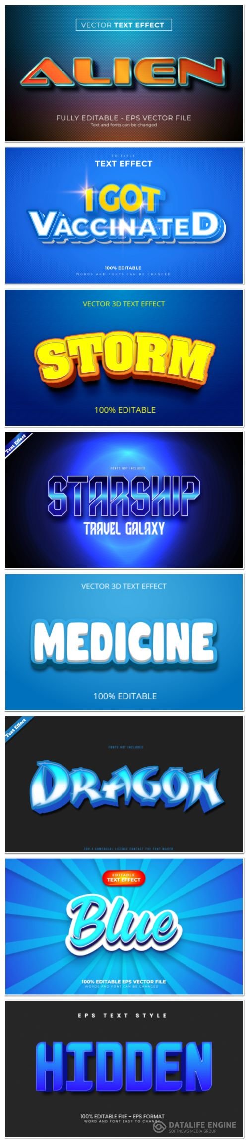 Set 3d editable text style effect vector vol 122