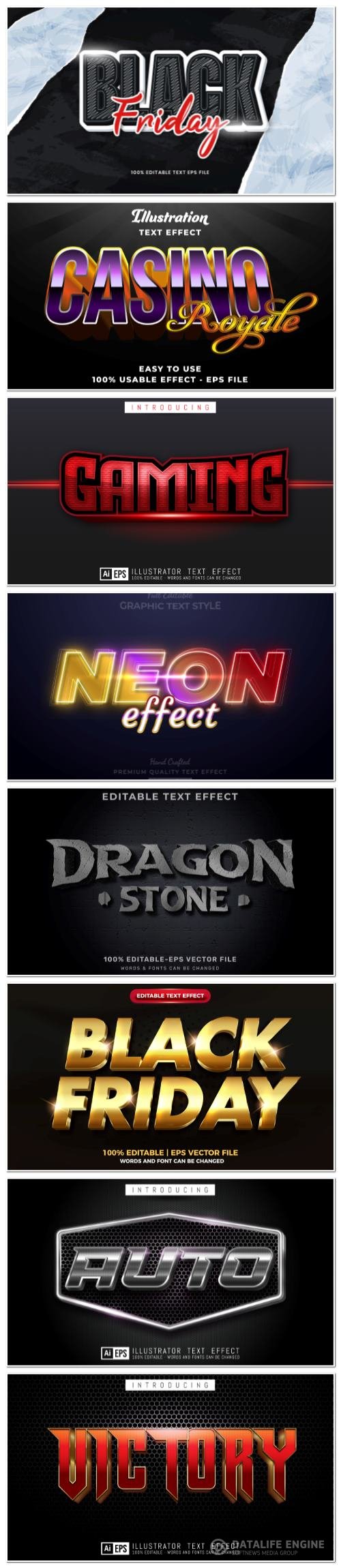 Set 3d editable text style effect vector vol 124