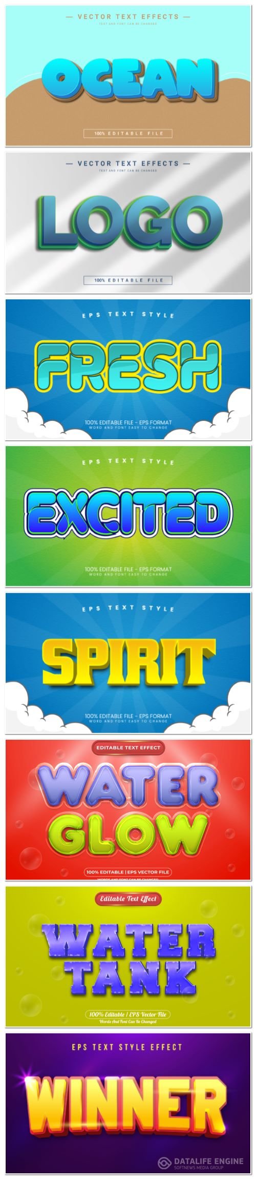 Set 3d editable text style effect vector vol 120