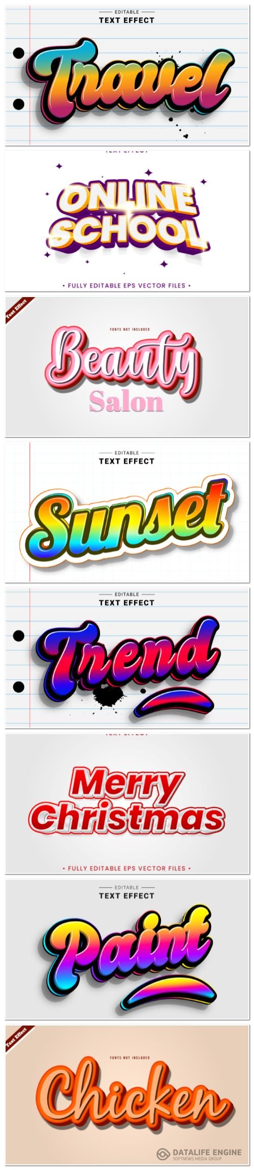 Set 3d editable text style effect vector vol 114