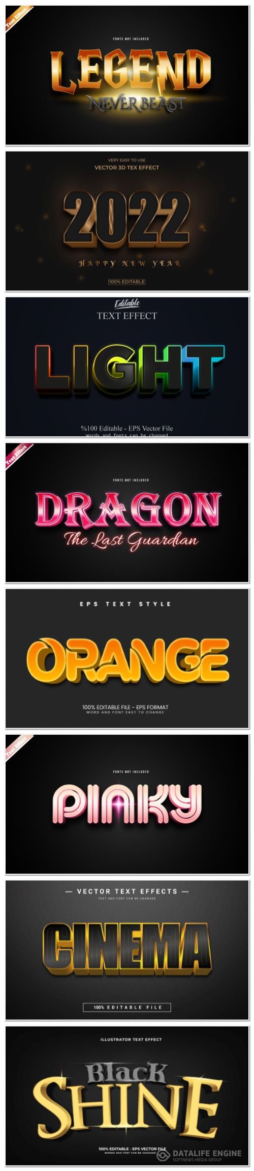 Set 3d editable text style effect vector vol 115