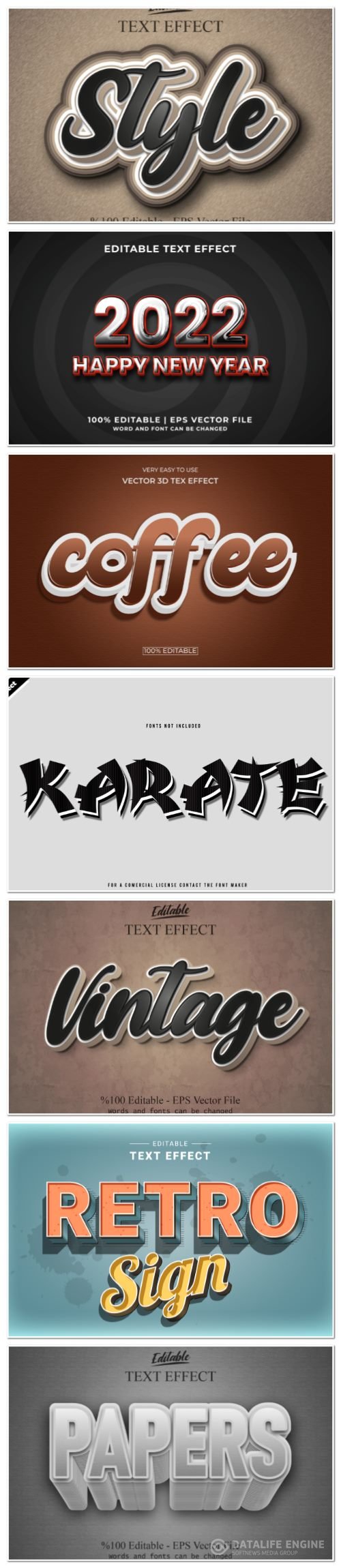 Set 3d editable text style effect vector vol 113