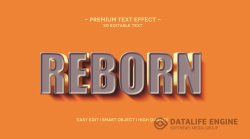 Reborn 3d text effect template Premium Psd