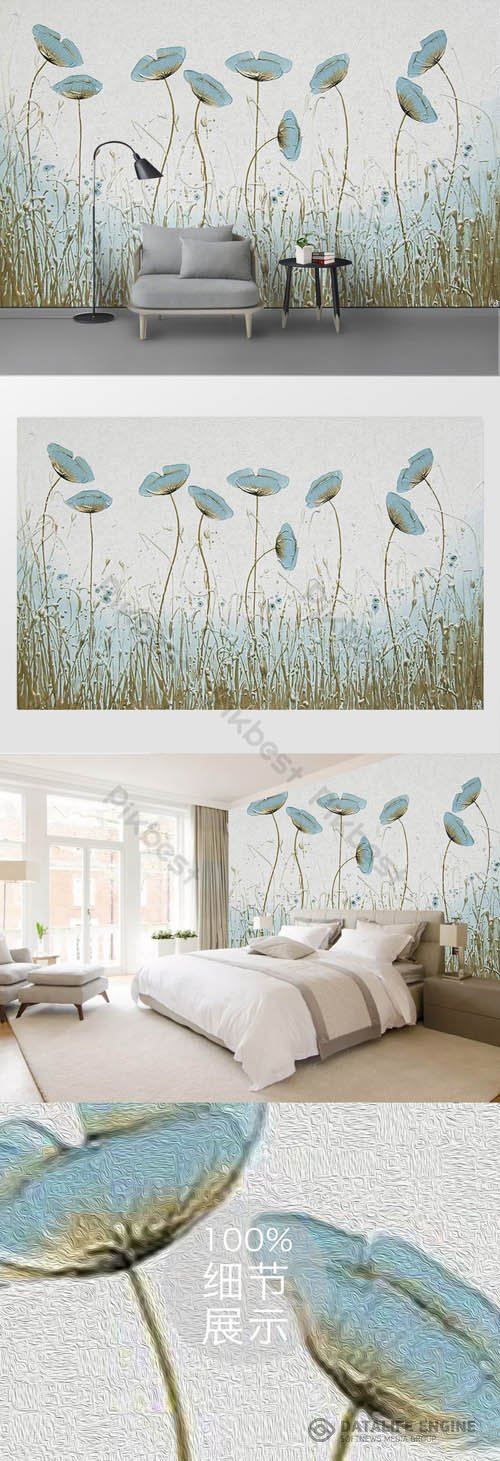 Tropical plants hand drawn tv background wall painting