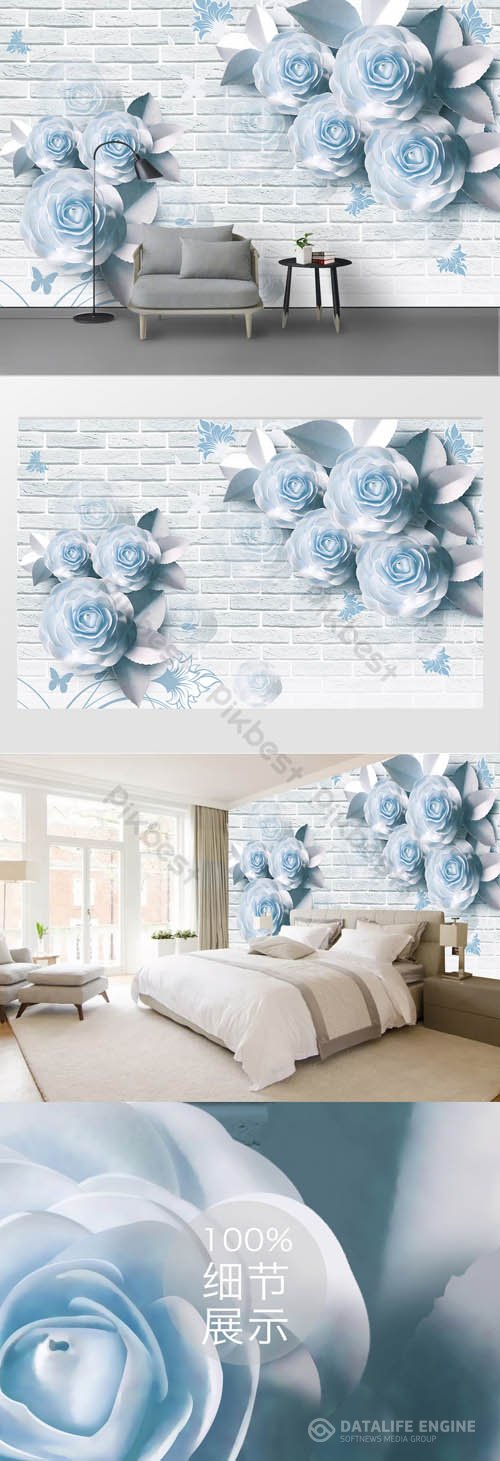 Blue floral background wall decoration