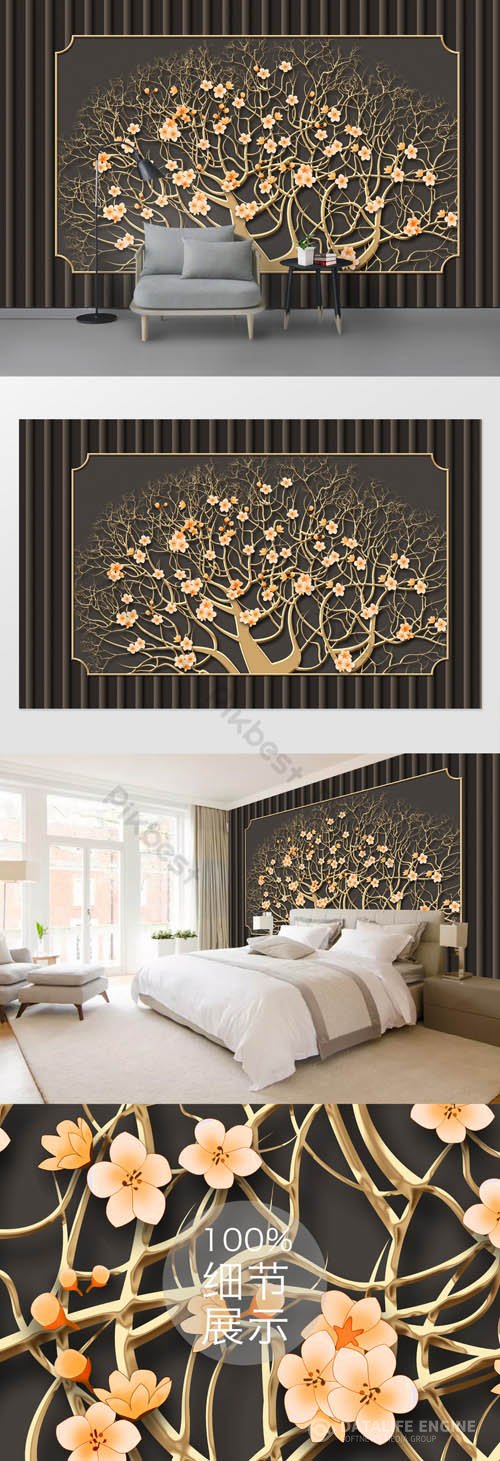 Beautiful flower tree peach blossom branch background wall