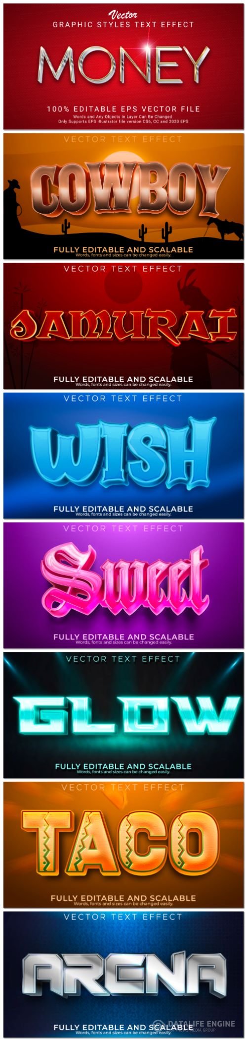 Set 3d editable text style effect vector vol 106