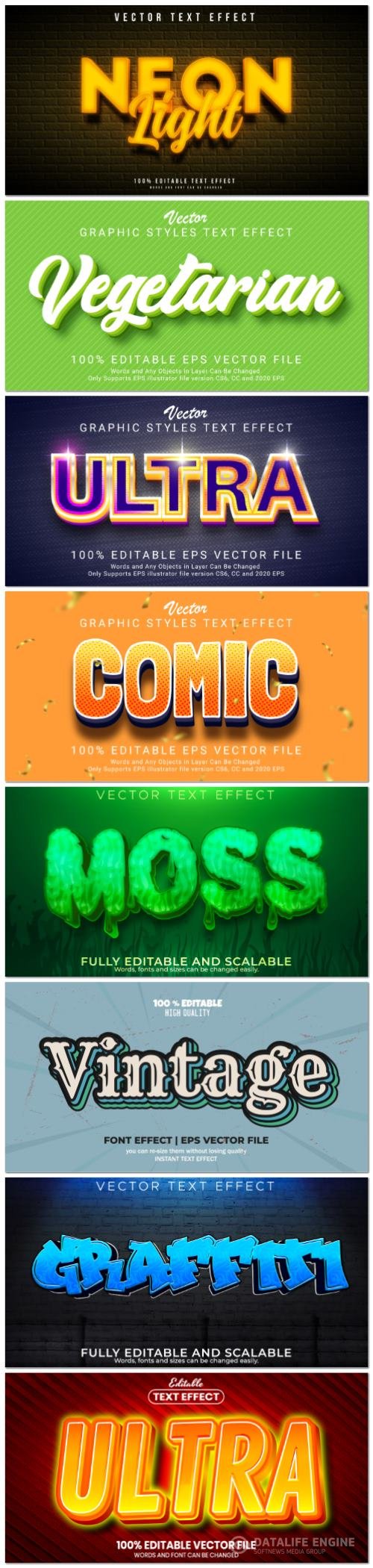 Set 3d editable text style effect vector vol 108