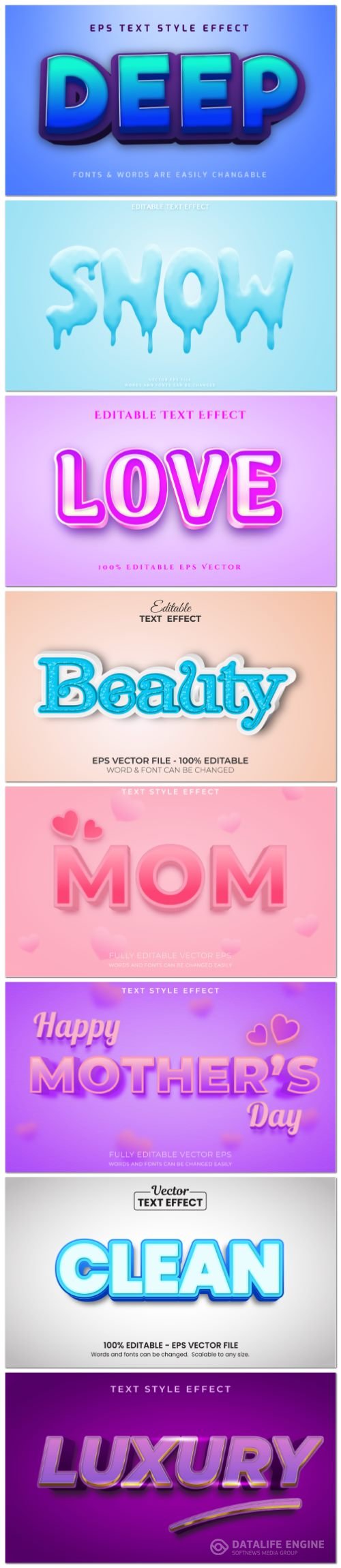 Set 3d editable text style effect vector vol 103