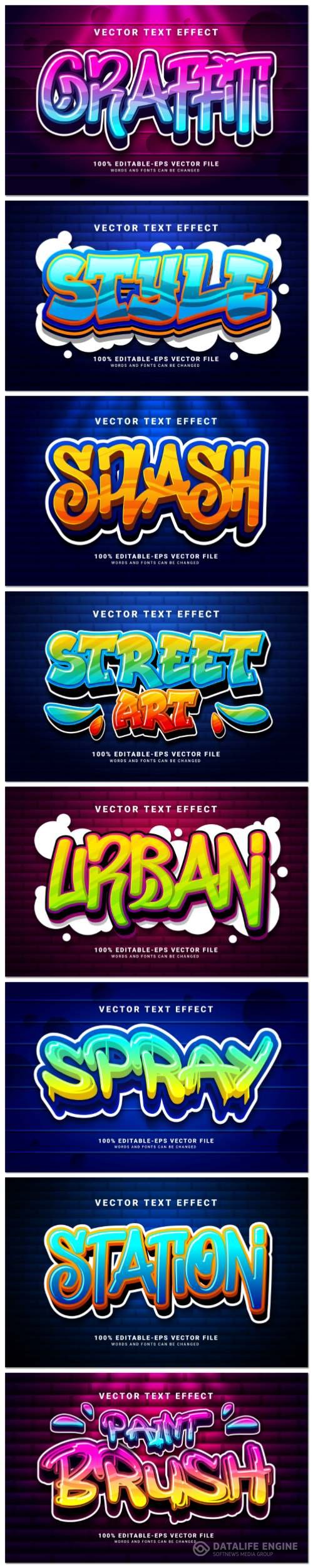 Set 3d editable text style effect vector vol 95